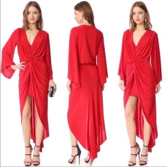 MISA Los Angeles Teget Twisted High Low Red XS Maxi Dress - Picture 1 of 6
